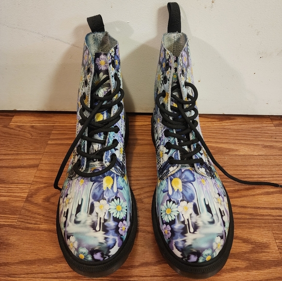 Dr Martens Blue Drippy Floral Boots SIZE 8 - Picture 2 of 5